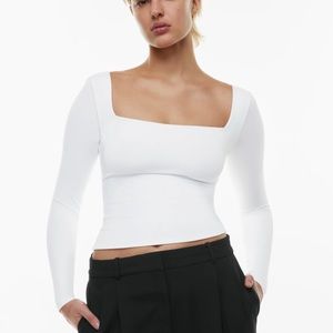 White Aritzia Square Neck Long Sleeve Shirt